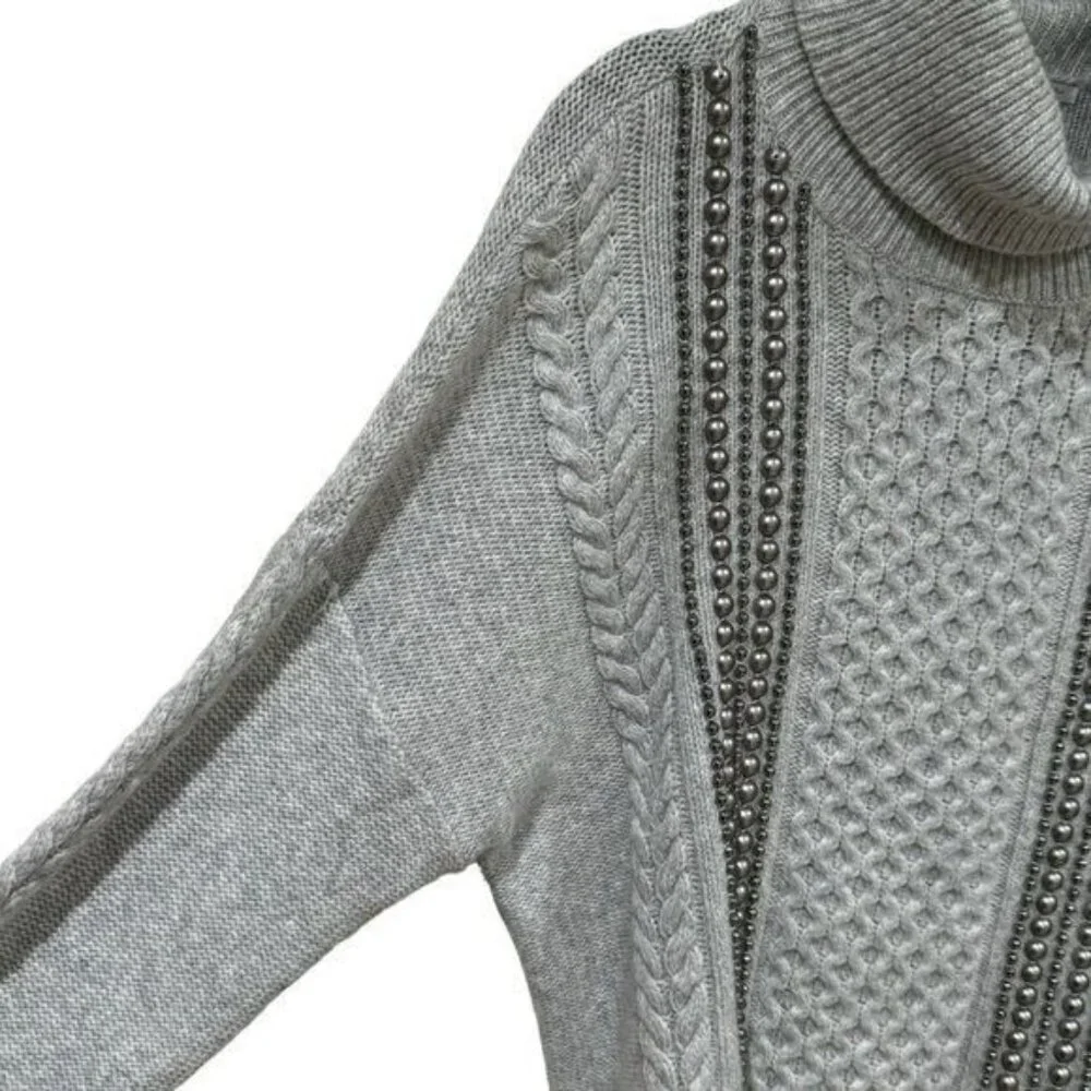 Halogen Wool Blend Turtle Neck Beaded Knit Sweater Holiday Cozy‎ Cabincore MP